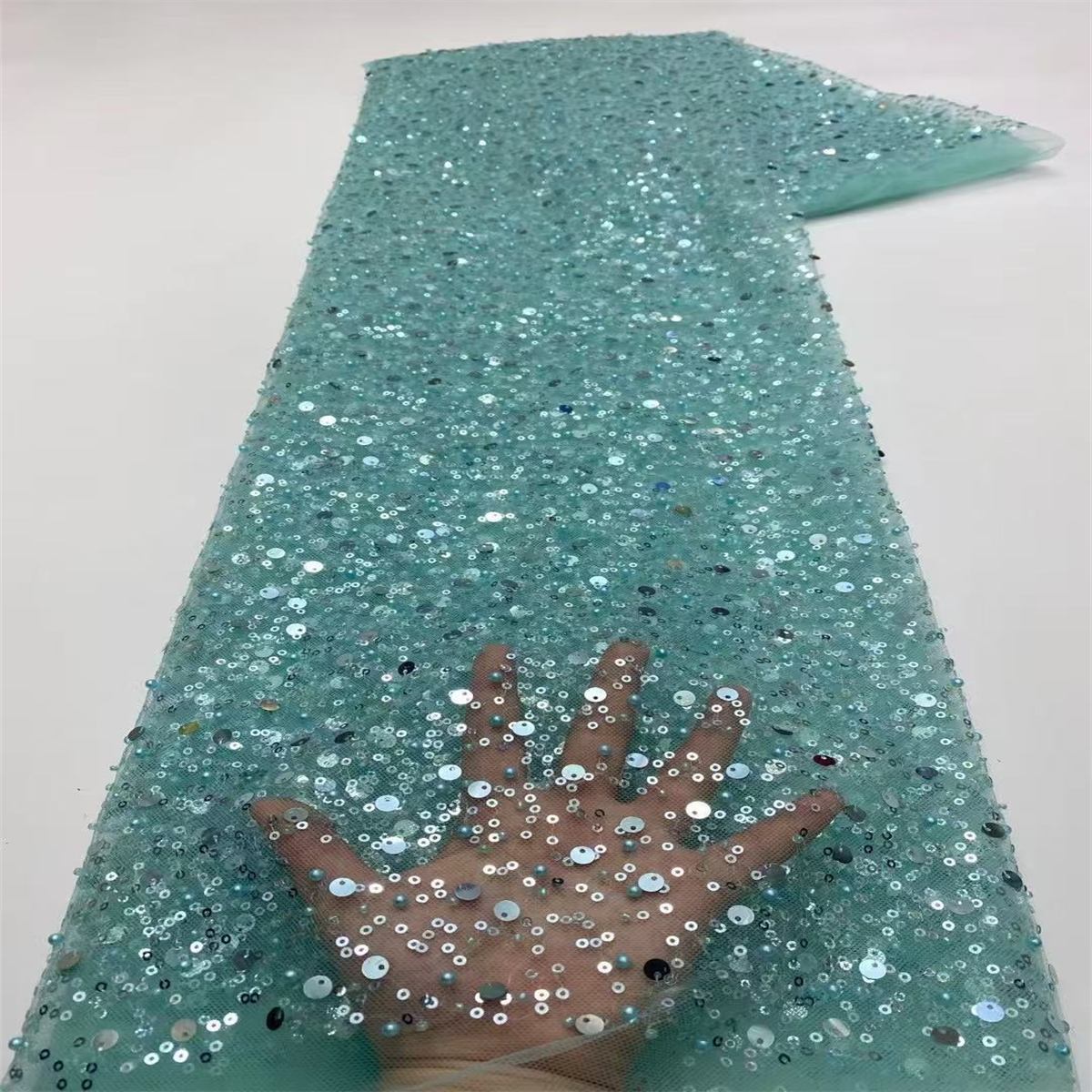 5 Yards Beaded Mesh Fabric, Beaded Tulle Fabric with Beads, Pearls & Sequins | Love in Lace | NO. ZT068