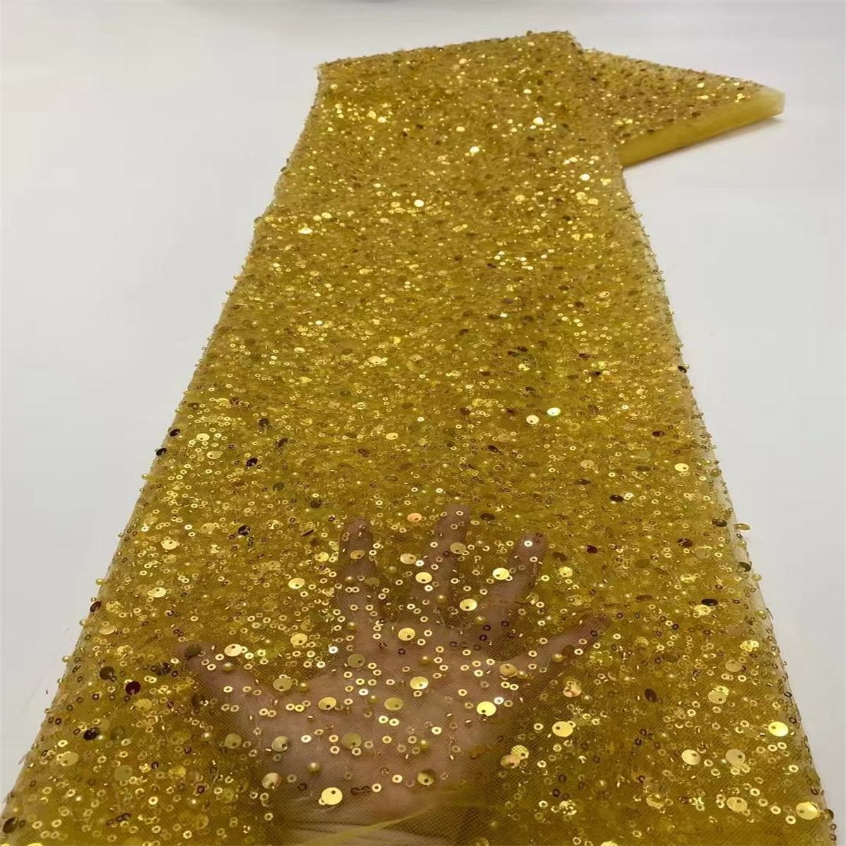 5 Yards Beaded Mesh Fabric, Beaded Tulle Fabric with Beads, Pearls & Sequins | Love in Lace | NO. ZT068