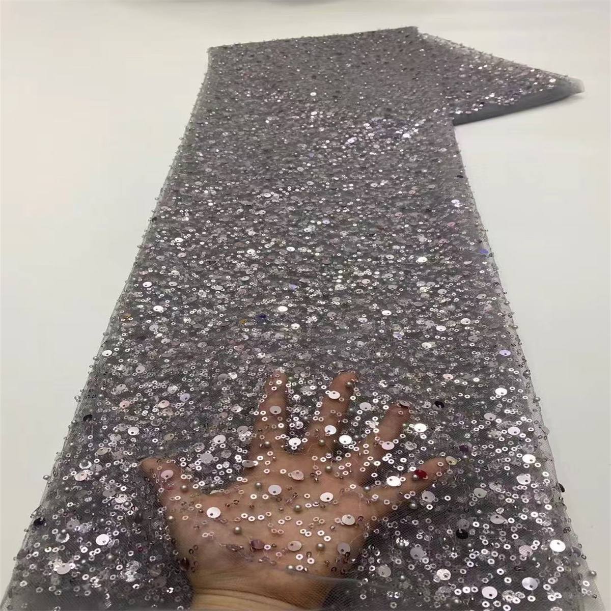 5 Yards Beaded Mesh Fabric, Beaded Tulle Fabric with Beads, Pearls & Sequins | Love in Lace | NO. ZT068