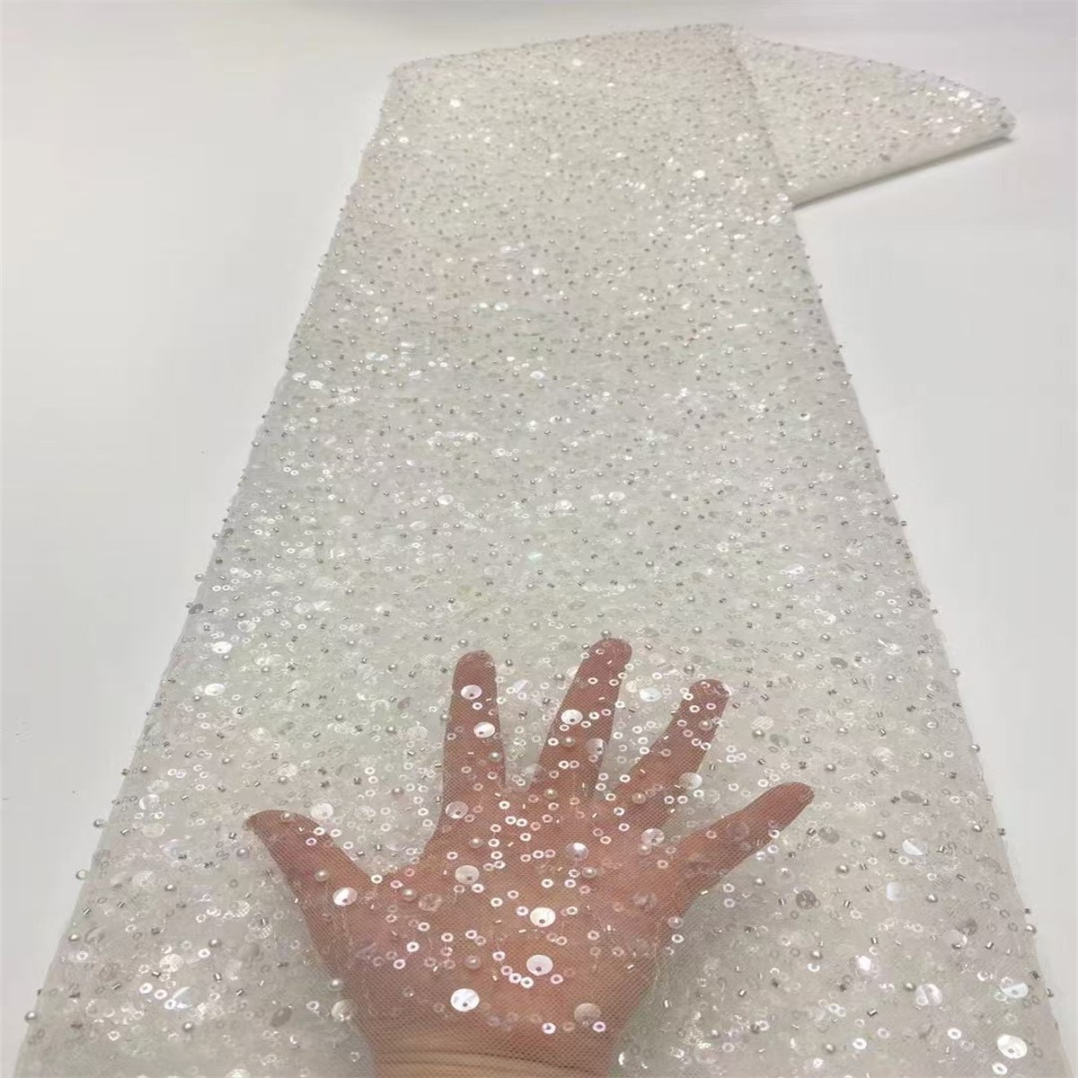 5 Yards Beaded Mesh Fabric, Beaded Tulle Fabric with Beads, Pearls & Sequins | Love in Lace | NO. ZT068