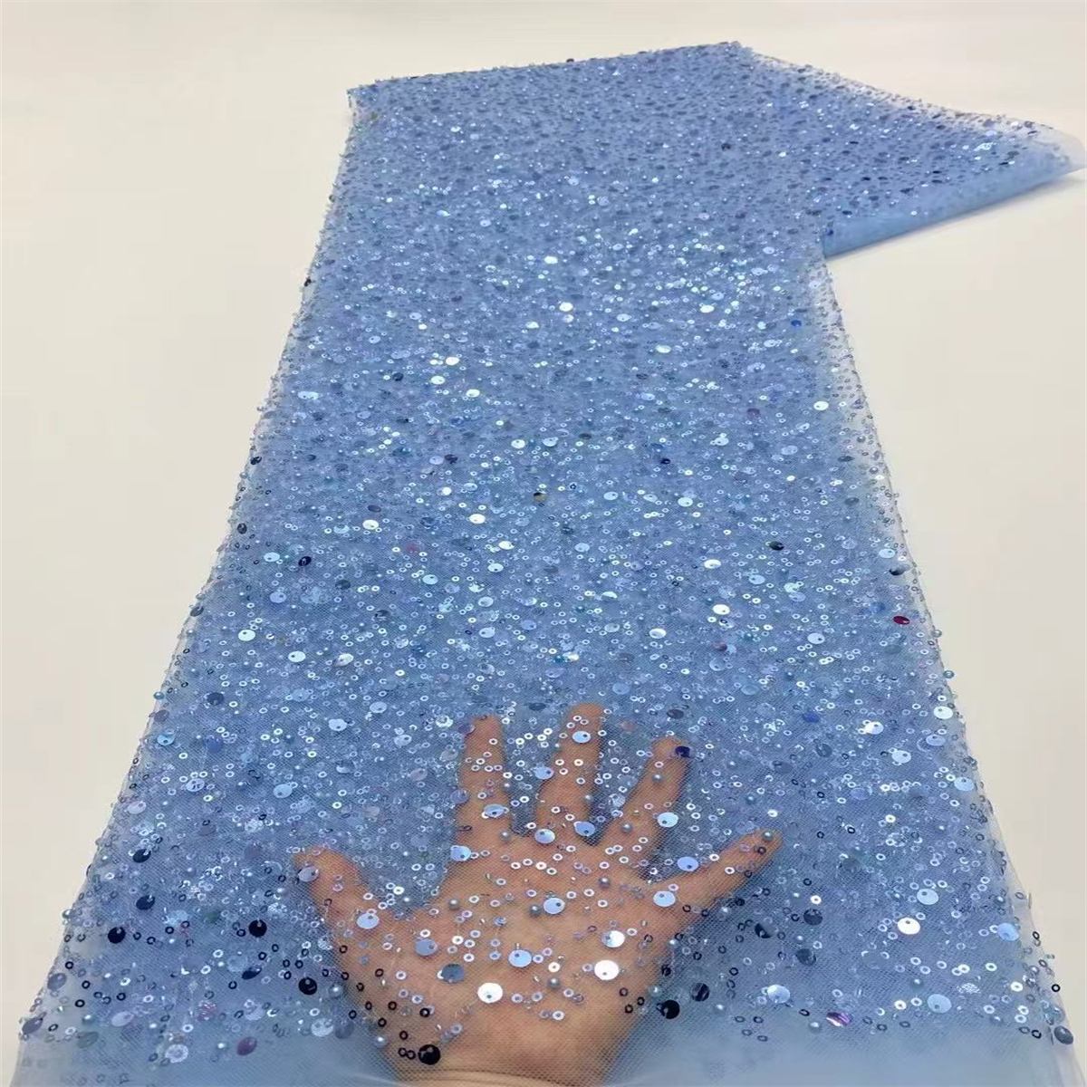 5 Yards Beaded Mesh Fabric, Beaded Tulle Fabric with Beads, Pearls & Sequins | Love in Lace | NO. ZT068