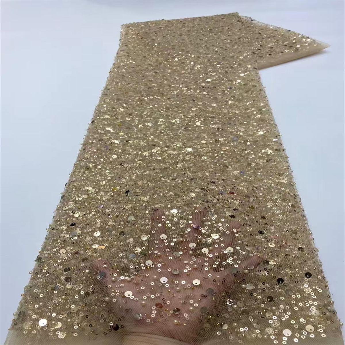 5 Yards Beaded Mesh Fabric, Beaded Tulle Fabric with Beads, Pearls & Sequins | Love in Lace | NO. ZT068