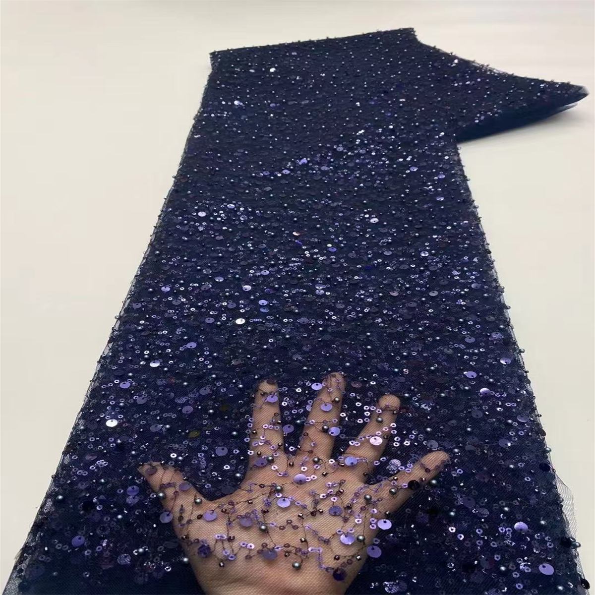 5 Yards Beaded Mesh Fabric, Beaded Tulle Fabric with Beads, Pearls & Sequins | Love in Lace | NO. ZT068