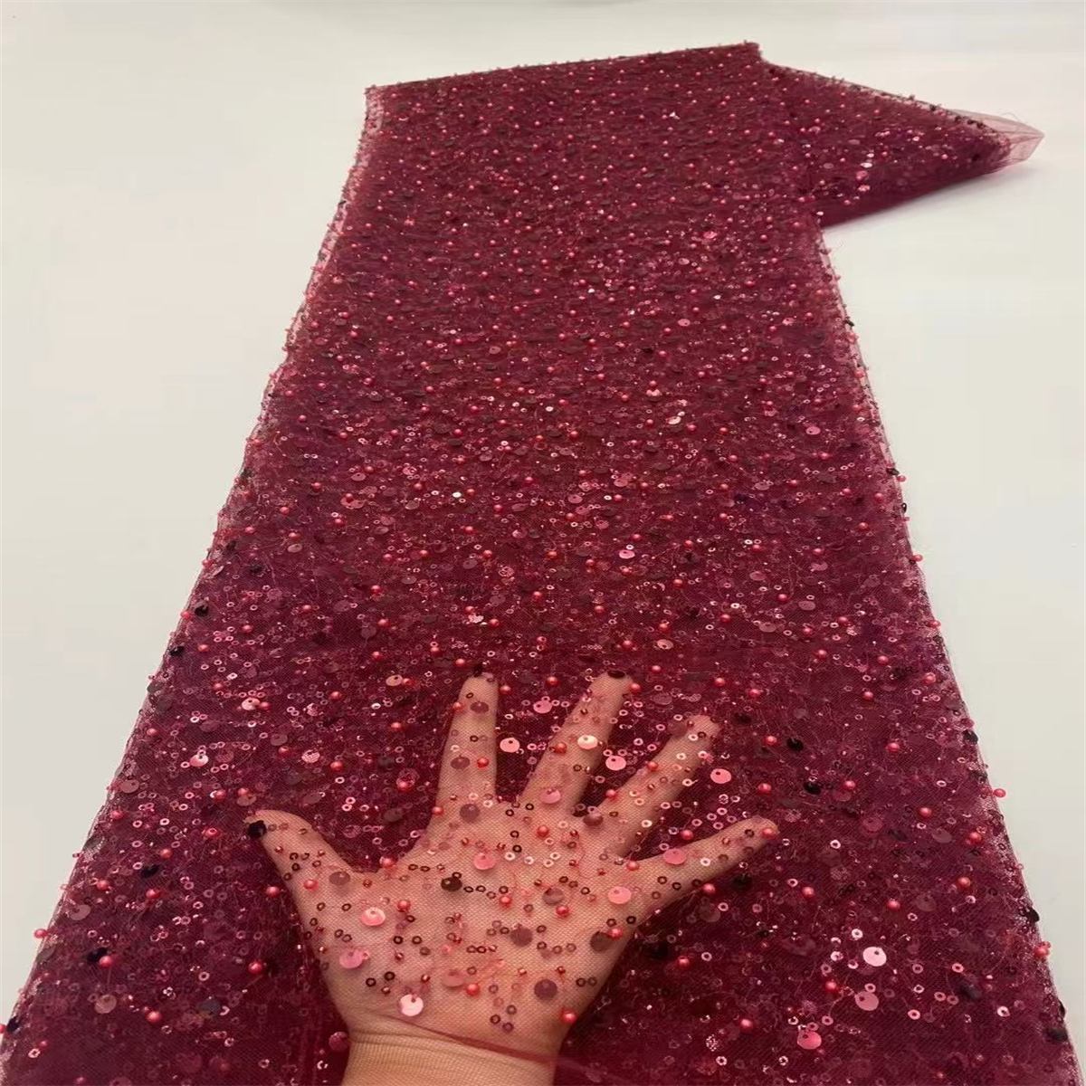 5 Yards Beaded Mesh Fabric, Beaded Tulle Fabric with Beads, Pearls & Sequins | Love in Lace | NO. ZT068
