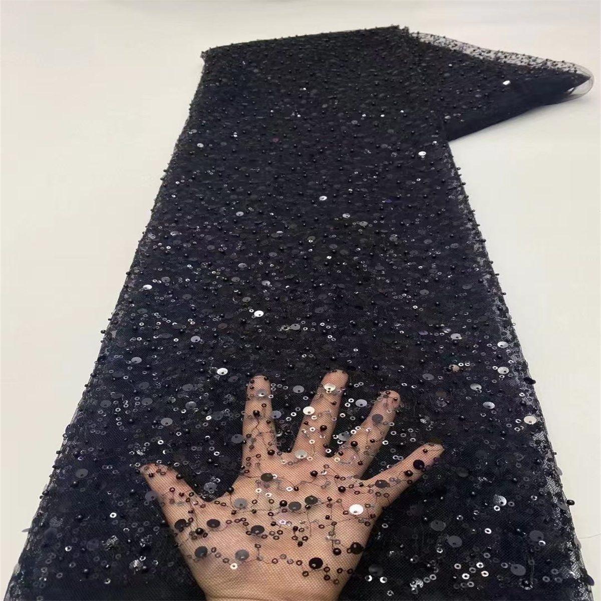 5 Yards Beaded Mesh Fabric, Beaded Tulle Fabric with Beads, Pearls & Sequins | Love in Lace | NO. ZT068