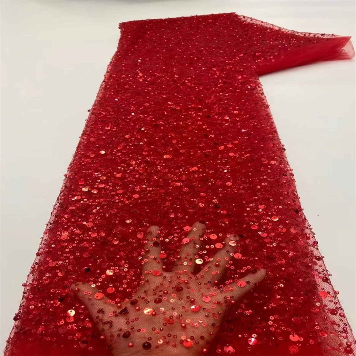 5 Yards Beaded Mesh Fabric, Beaded Tulle Fabric with Beads, Pearls & Sequins | Love in Lace | NO. ZT068