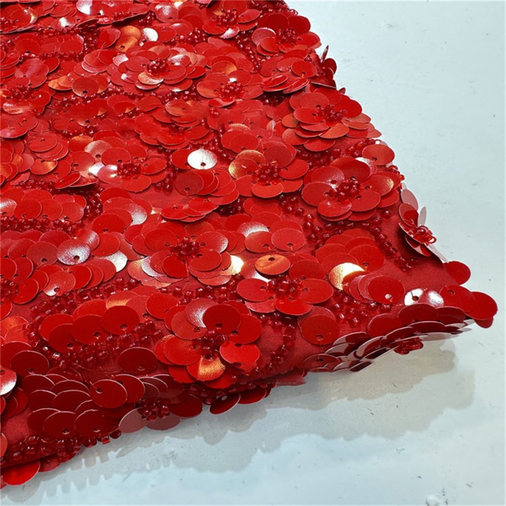5 Yards Sequins Beads Lace Material Fabric For Dresses