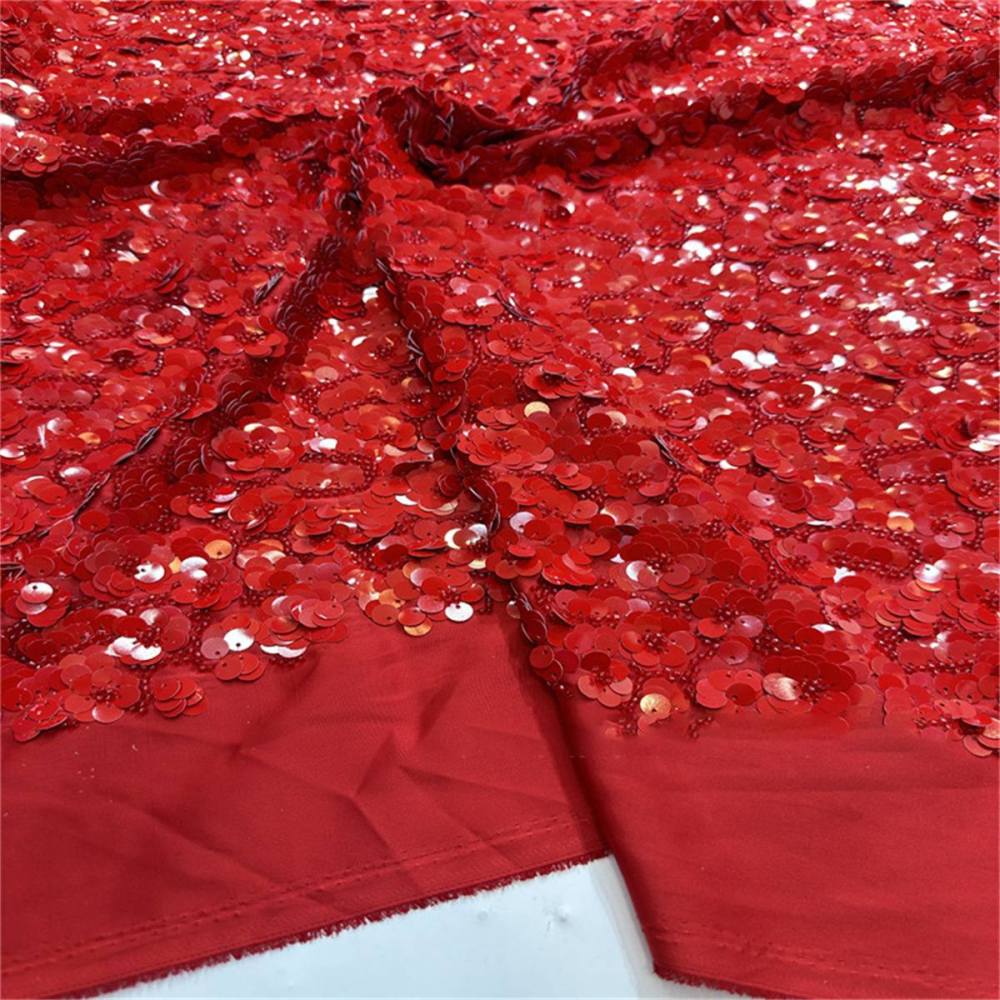 5 Yards Sequins Beads Lace Material Fabric For Dresses