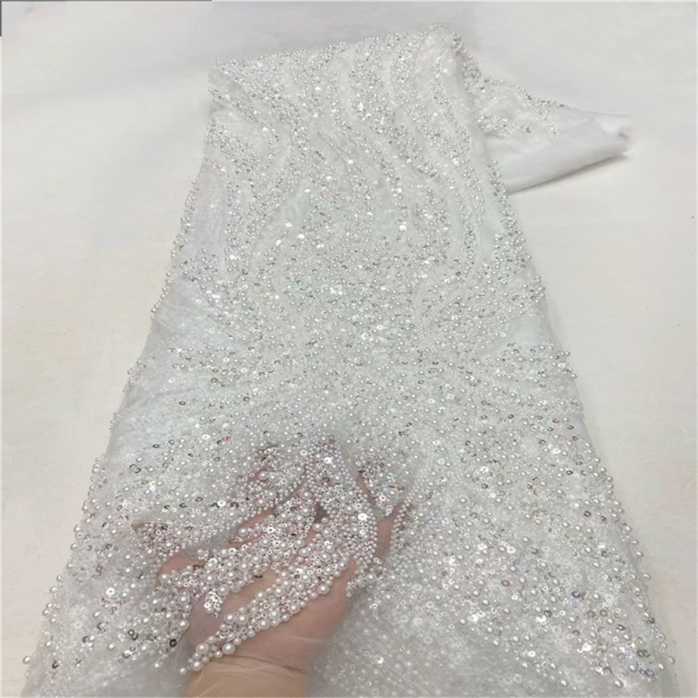 5 Yards Beaded Mesh Fabric, Beaded Tulle Fabric with Beads, Pearls & Sequins | Love in Lace | NO. JLT075