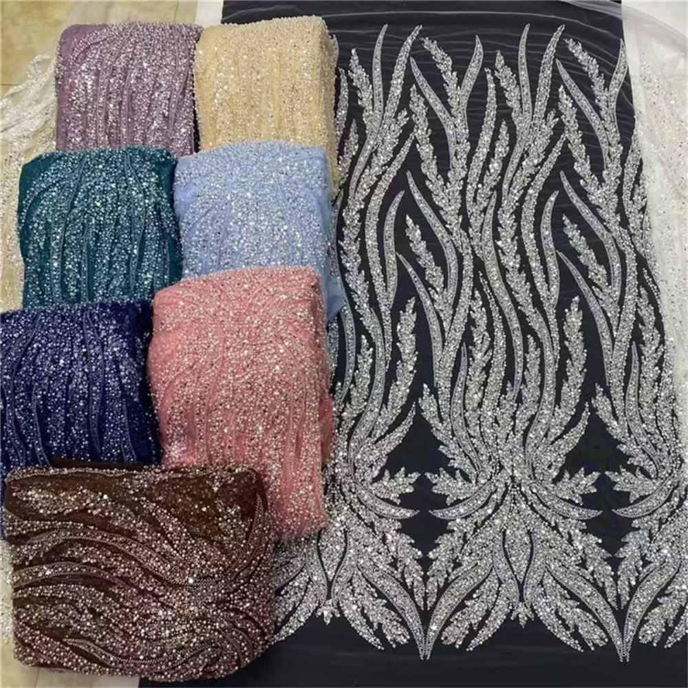 5 Yards Beaded Mesh Fabric, Beaded Tulle Fabric with Beads, Pearls & Sequins | Love in Lace | NO. JLT075