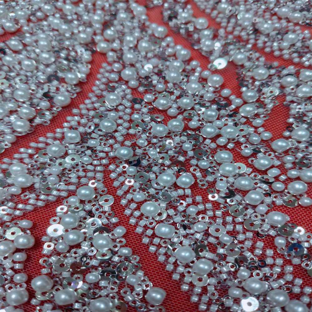 5 Yards Beaded Mesh Fabric, Beaded Tulle Fabric with Beads, Pearls & Sequins | Love in Lace | NO. JLT075