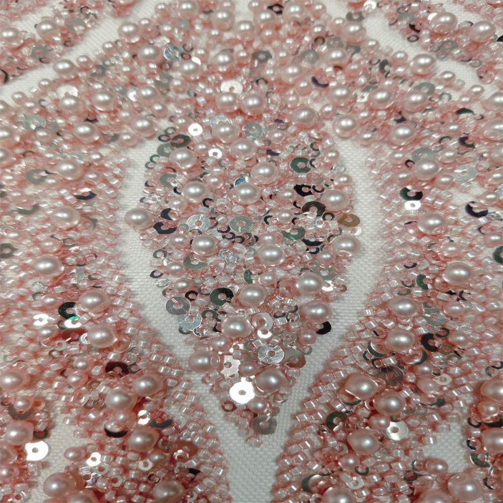 5 Yards Beaded Mesh Fabric, Beaded Tulle Fabric with Beads, Pearls & Sequins | Love in Lace | NO. JLT075