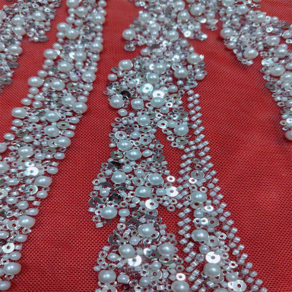 5 Yards Beaded Mesh Fabric, Beaded Tulle Fabric with Beads, Pearls & Sequins | Love in Lace | NO. JLT075
