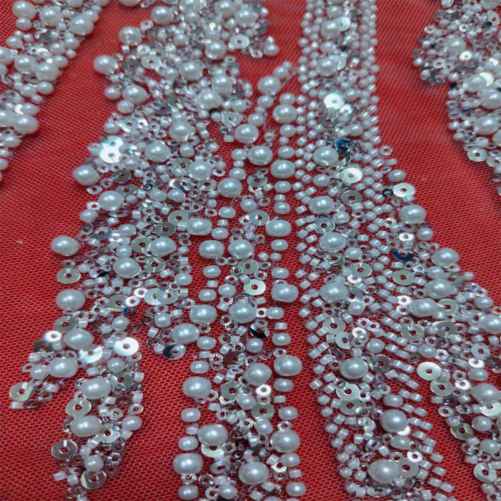 5 Yards Beaded Mesh Fabric, Beaded Tulle Fabric with Beads, Pearls & Sequins | Love in Lace | NO. JLT075