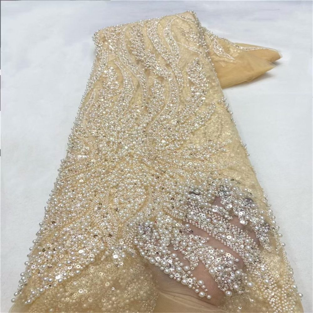5 Yards Beaded Mesh Fabric, Beaded Tulle Fabric with Beads, Pearls & Sequins | Love in Lace | NO. JLT075