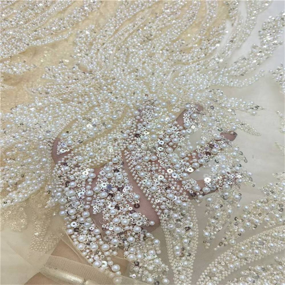 5 Yards Beaded Mesh Fabric, Beaded Tulle Fabric with Beads, Pearls & Sequins | Love in Lace | NO. JLT075