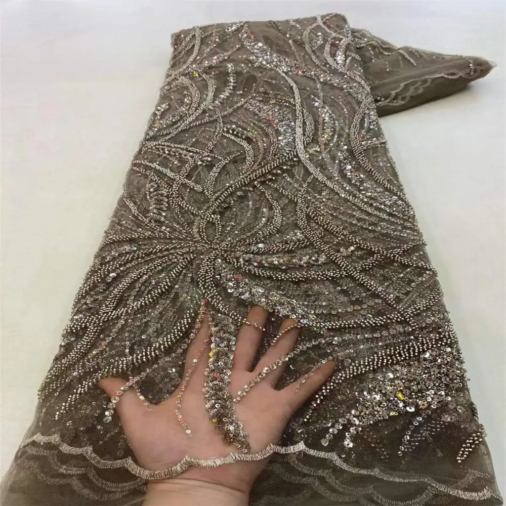 Yards Beaded Mesh Fabric, Beaded Tulle Fabric with Beads and