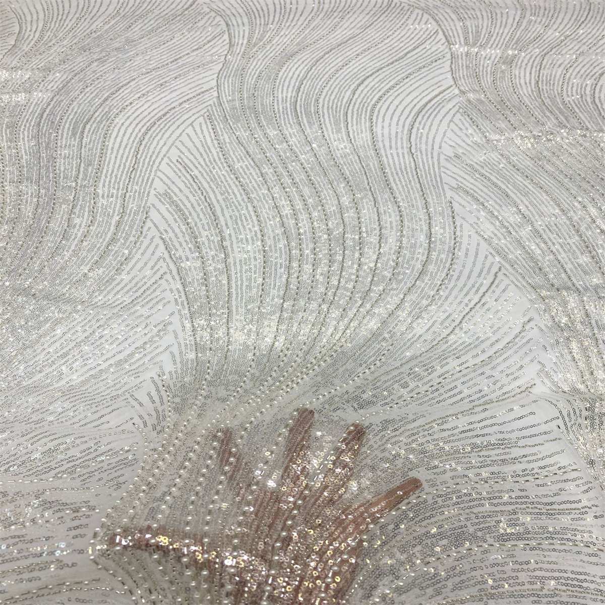 1 Yard Pearl Beaded Bridal Lace Fabric – Luxury Wedding Gown and Bridal Dress Material