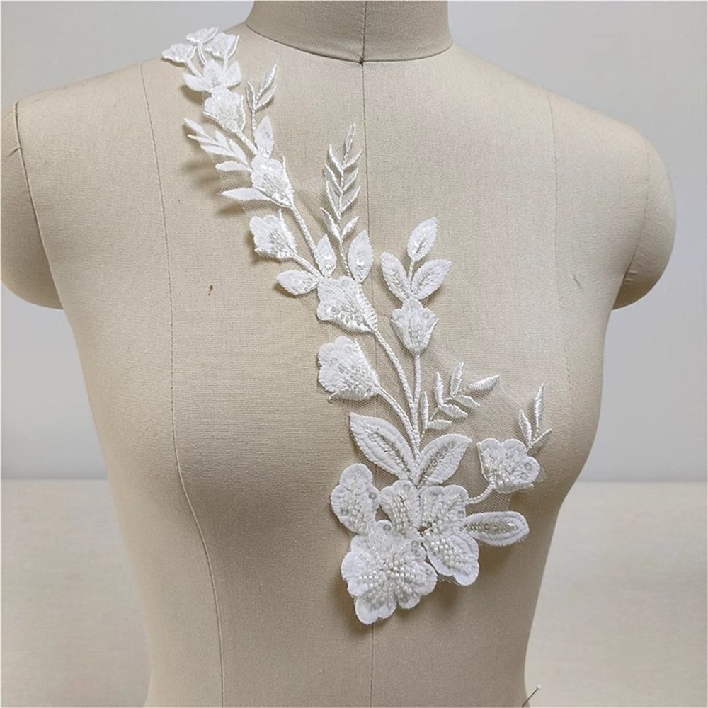 2 Pieces Wedding Lace Applique, Bridal Lace Applique, Embroidered Beaded Lace Appliques | Love in Lace | NO. JZQ008