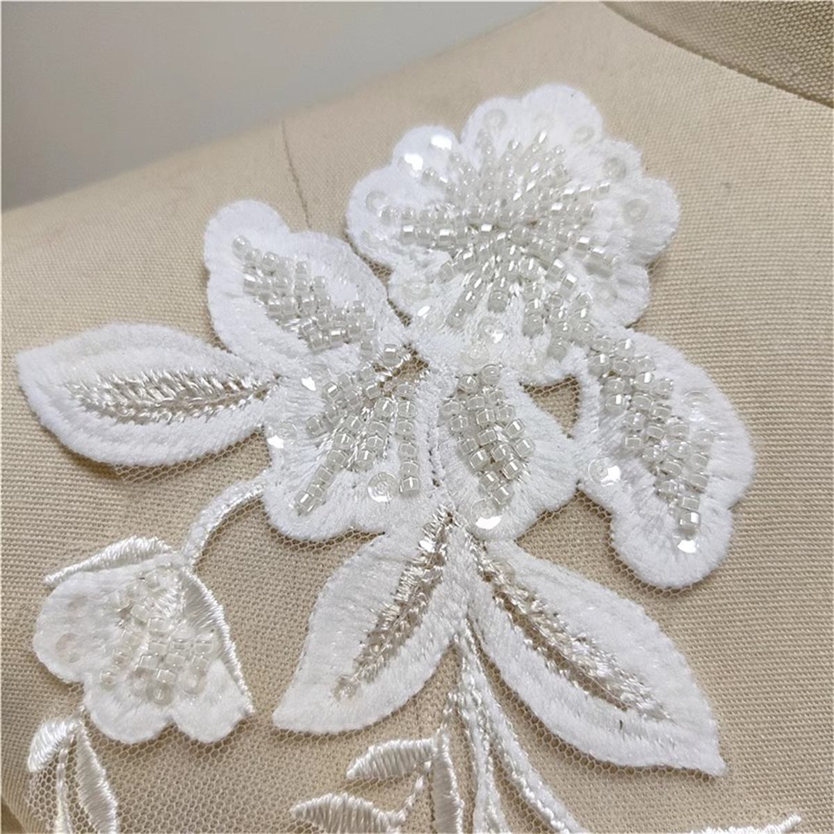 2 Pieces Wedding Lace Applique, Bridal Lace Applique, Embroidered Beaded Lace Appliques | Love in Lace | NO. JZQ008