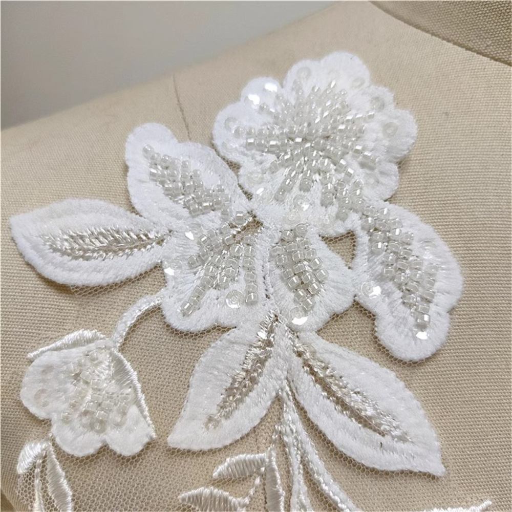 2 Pieces Wedding Lace Applique, Bridal Lace Applique, Embroidered Beaded Lace Appliques | Love in Lace | NO. JZQ008