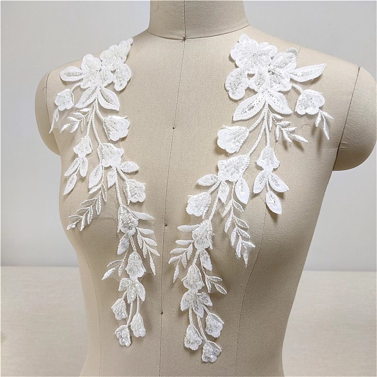 2 Pieces Wedding Lace Applique, Bridal Lace Applique, Embroidered Beaded Lace Appliques | Love in Lace | NO. JZQ008