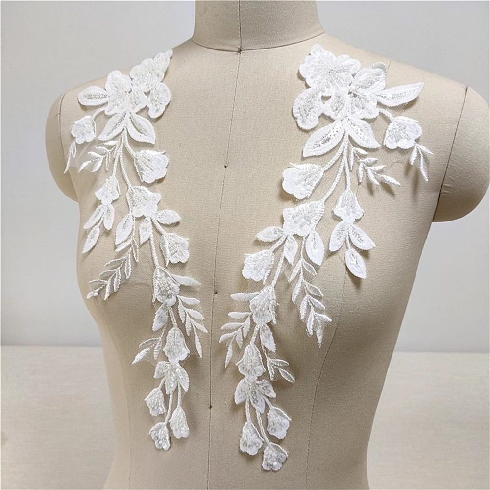 2 Pieces Wedding Lace Applique, Bridal Lace Applique, Embroidered Beaded Lace Appliques | Love in Lace | NO. JZQ008