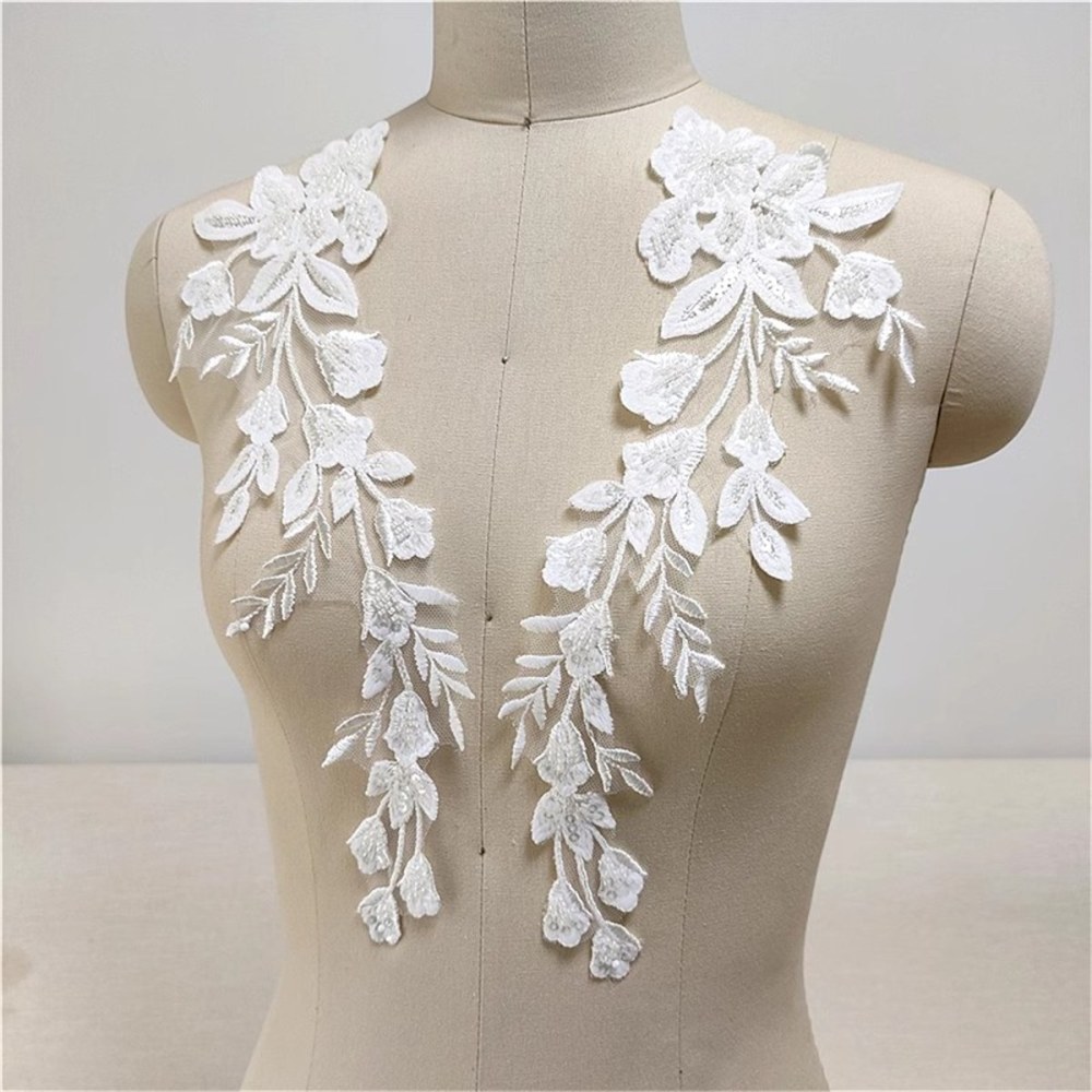 2 Pieces Wedding Lace Applique, Bridal Lace Applique, Embroidered Beaded Lace Appliques | Love in Lace | NO. JZQ008