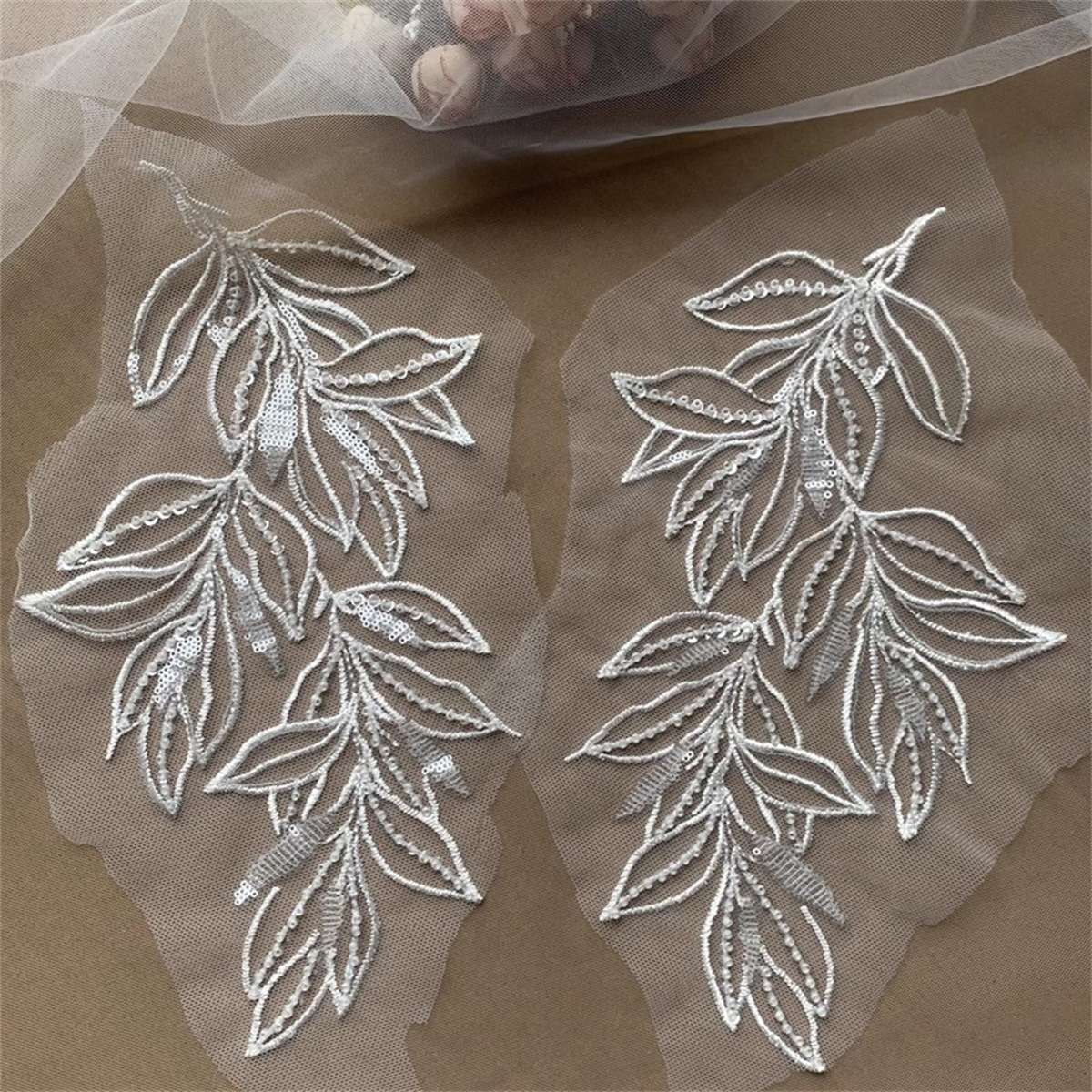4 Pieces Wedding Lace Applique, Bridal Lace Applique, Embroidered Beaded Lace Appliques | Love in Lace | NO. SDY012