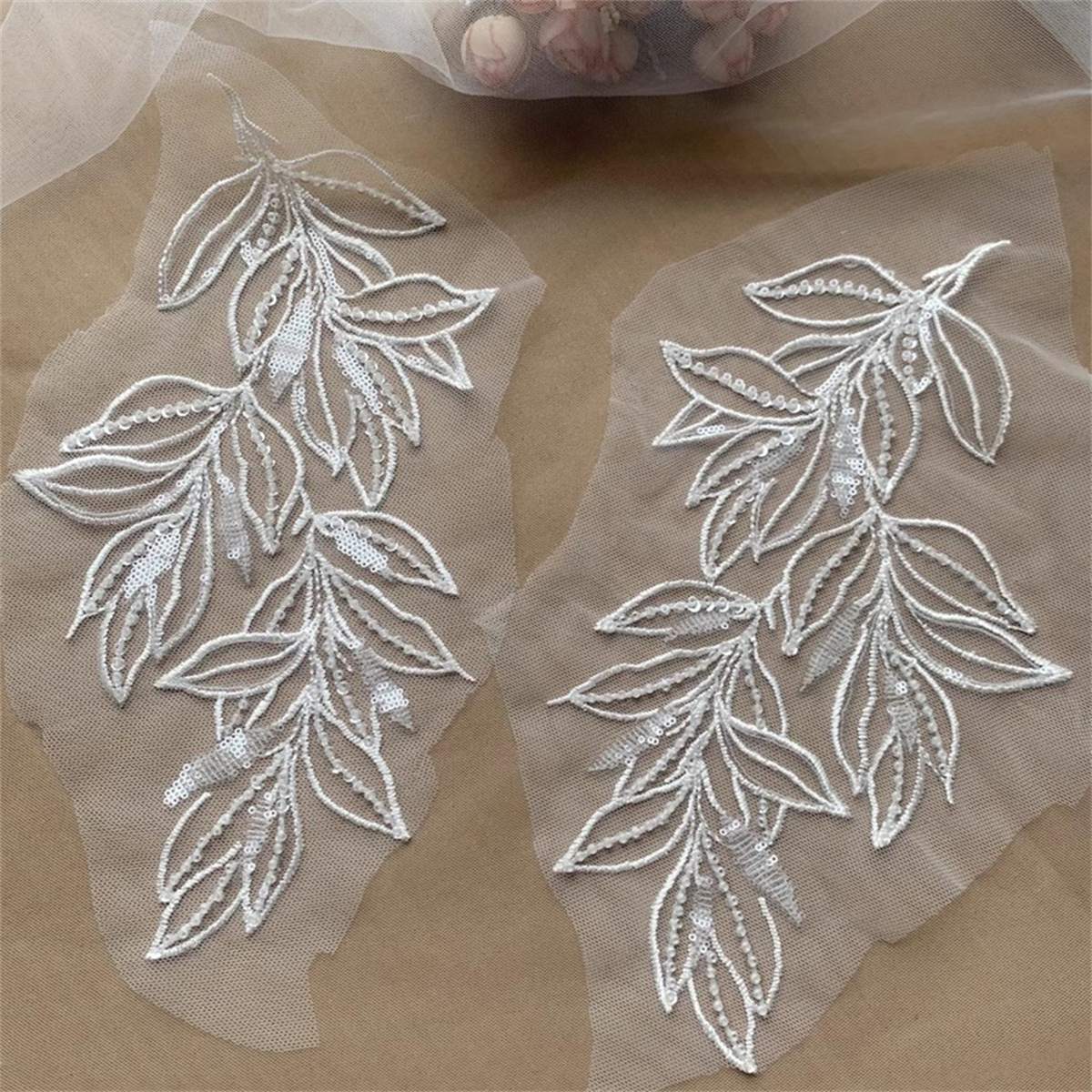 4 Pieces Wedding Lace Applique, Bridal Lace Applique, Embroidered Beaded Lace Appliques | Love in Lace | NO. SDY012