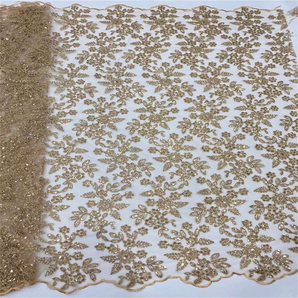 5 Yards Embroidered Sequin Fabric, Corded Embroidered Sequin Tulle Lace | Love in Lace | NO. JX135
