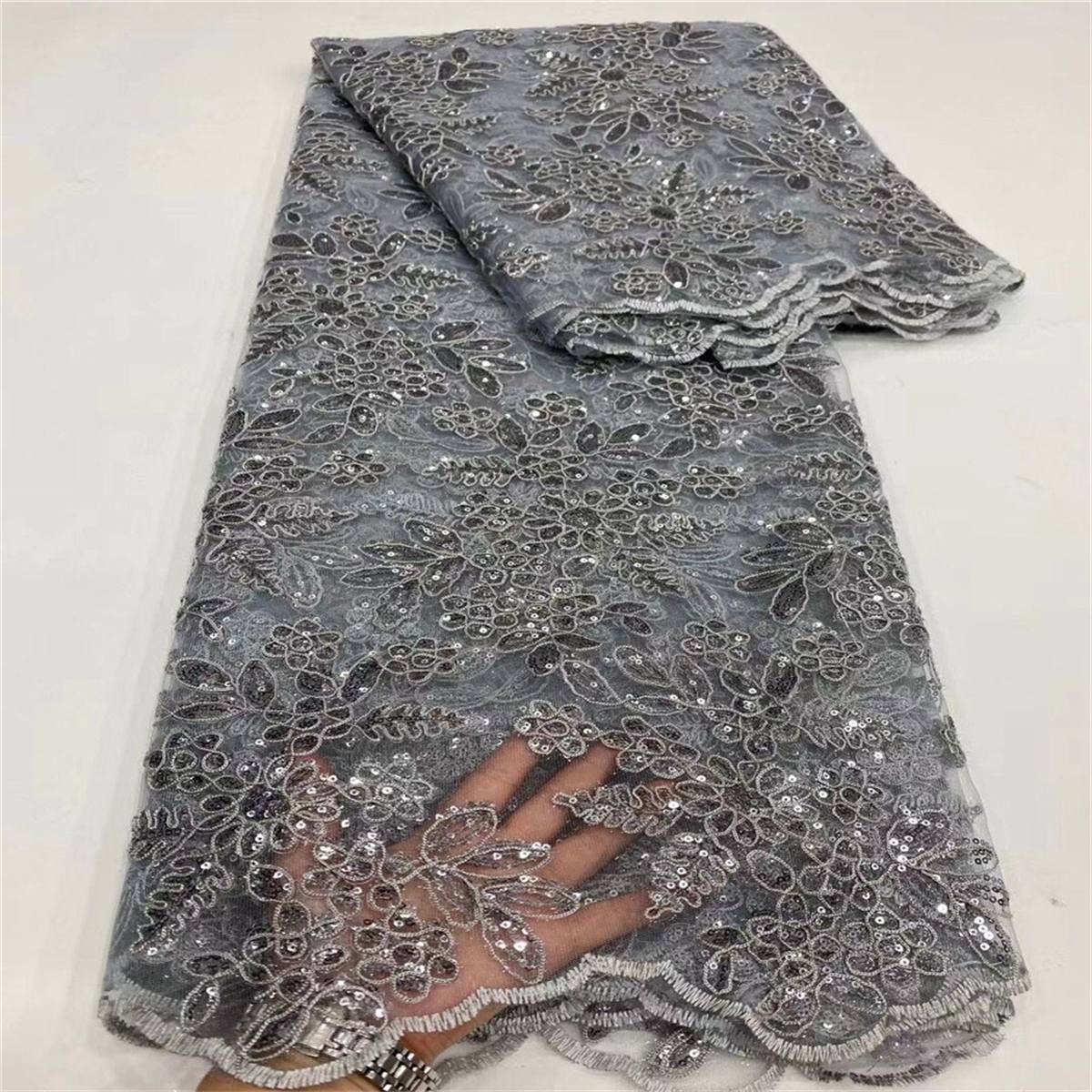 5 Yards Embroidered Sequin Fabric, Corded Embroidered Sequin Tulle Lace | Love in Lace | NO. JX135