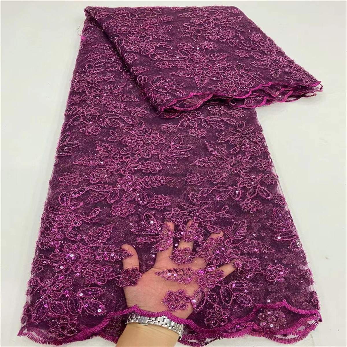 5 Yards Embroidered Sequin Fabric, Corded Embroidered Sequin Tulle Lace | Love in Lace | NO. JX135