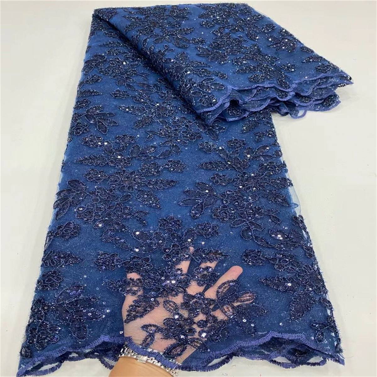 5 Yards Embroidered Sequin Fabric, Corded Embroidered Sequin Tulle Lace | Love in Lace | NO. JX135