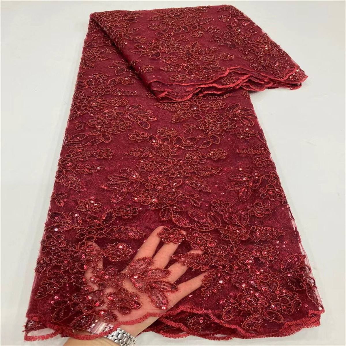 5 Yards Embroidered Sequin Fabric, Corded Embroidered Sequin Tulle Lace | Love in Lace | NO. JX135