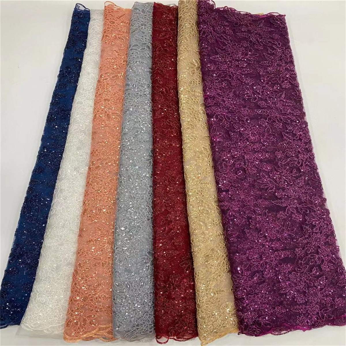 5 Yards Embroidered Sequin Fabric, Corded Embroidered Sequin Tulle Lace | Love in Lace | NO. JX135