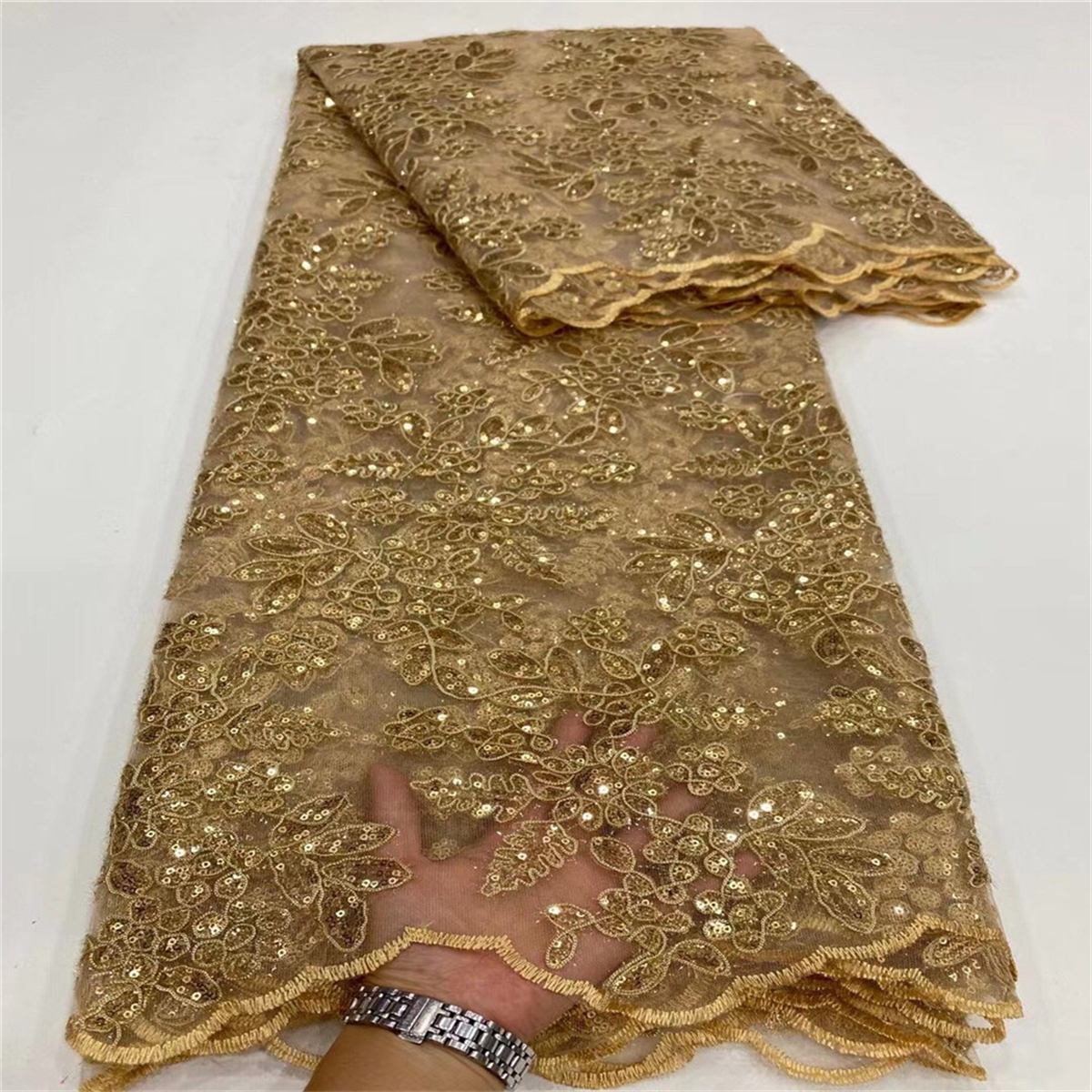 5 Yards Embroidered Sequin Fabric, Corded Embroidered Sequin Tulle Lace | Love in Lace | NO. JX135