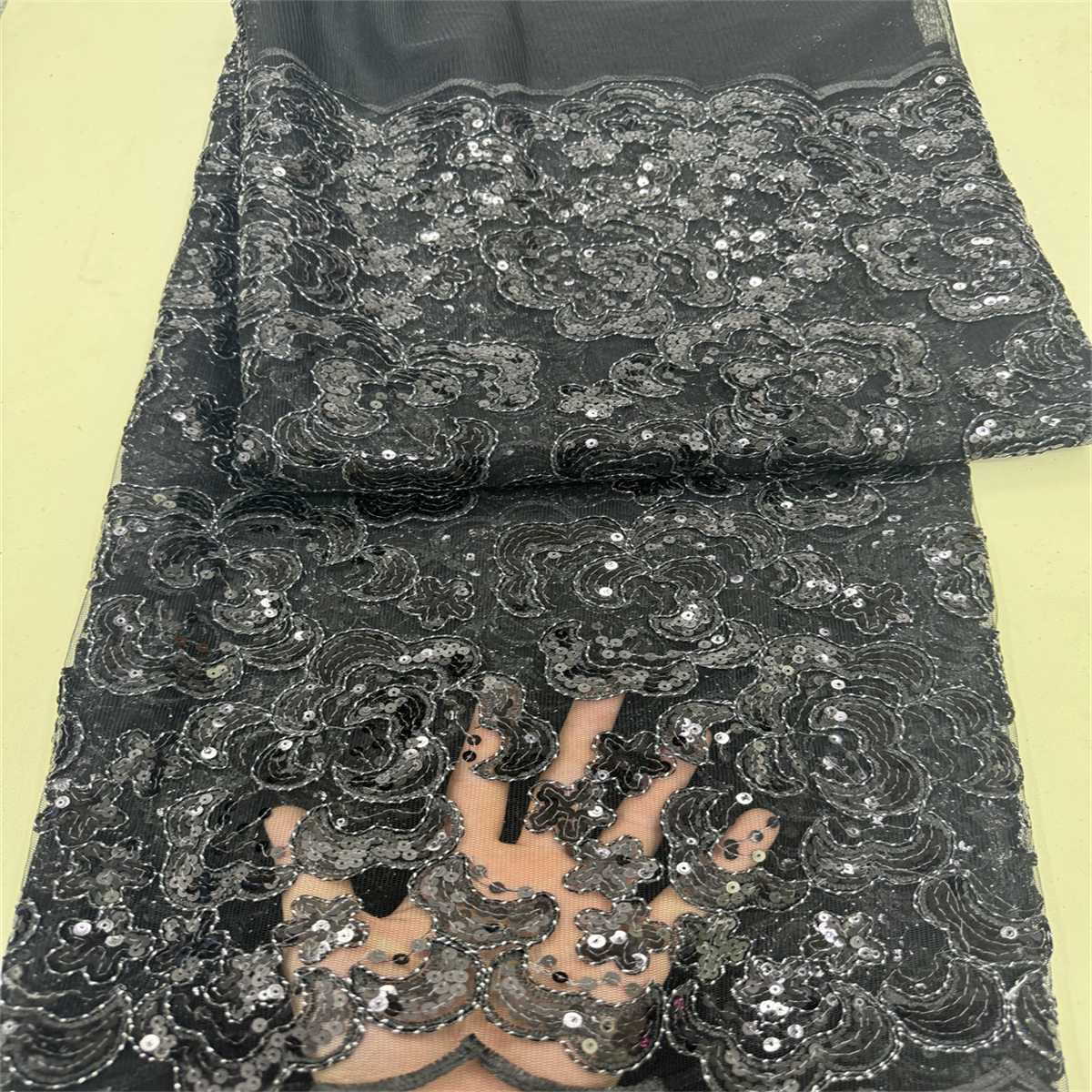 5 Yards Embroidered Sequin Fabric, Corded Embroidered Sequin Tulle Lace | Love in Lace | NO. ZT148