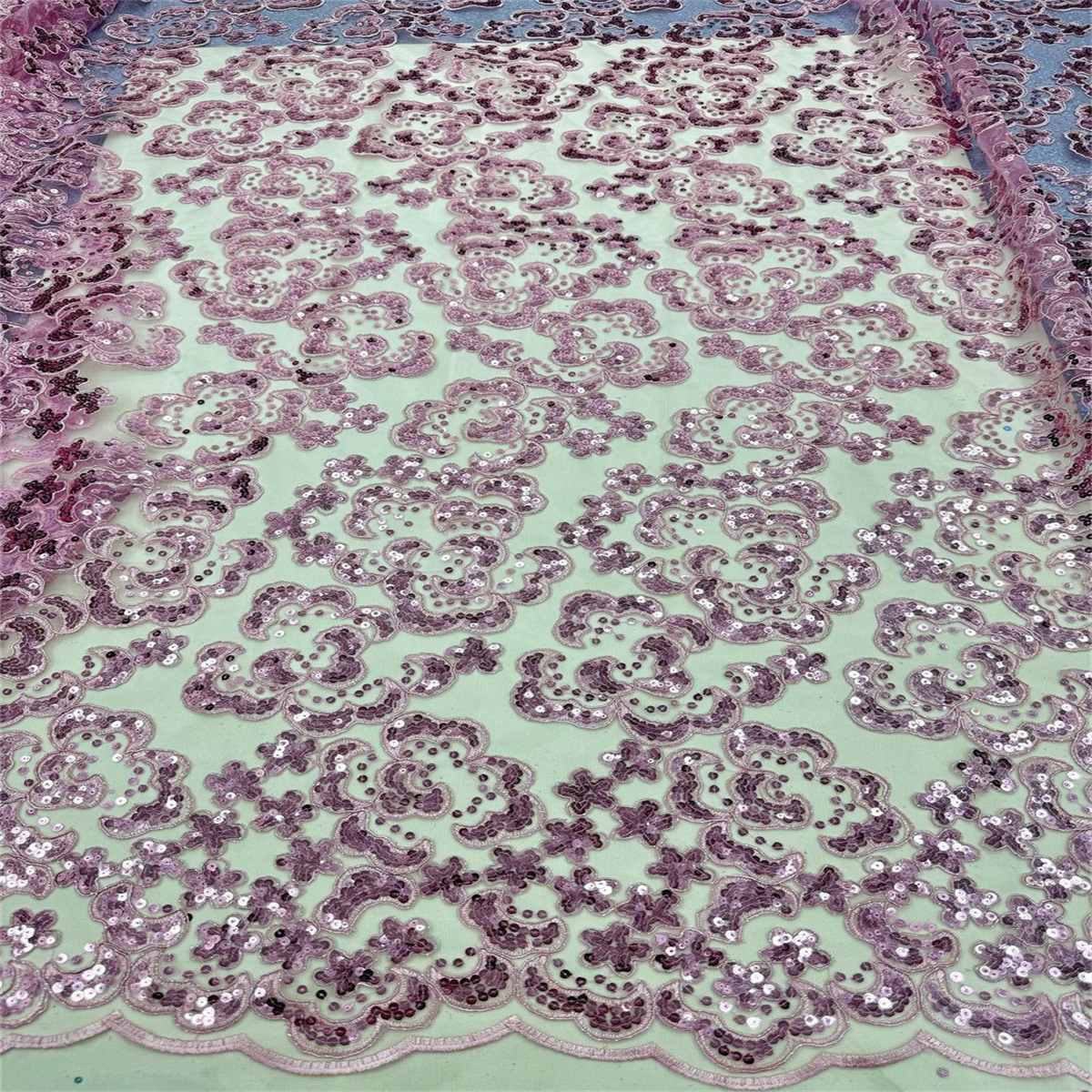 5 Yards Embroidered Sequin Fabric, Corded Embroidered Sequin Tulle Lace | Love in Lace | NO. ZT148