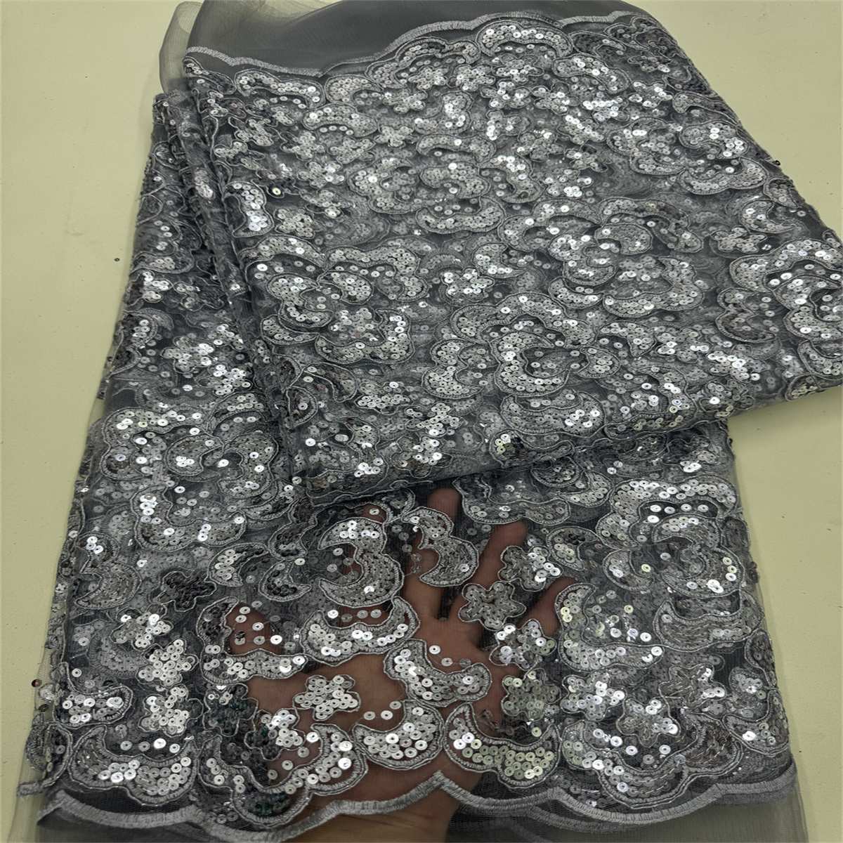 5 Yards Embroidered Sequin Fabric, Corded Embroidered Sequin Tulle Lace | Love in Lace | NO. ZT148