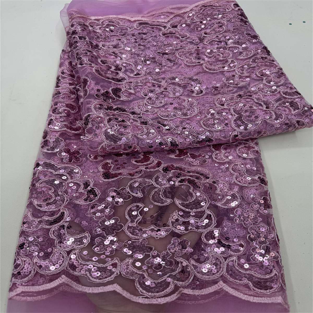5 Yards Embroidered Sequin Fabric, Corded Embroidered Sequin Tulle Lace | Love in Lace | NO. ZT148