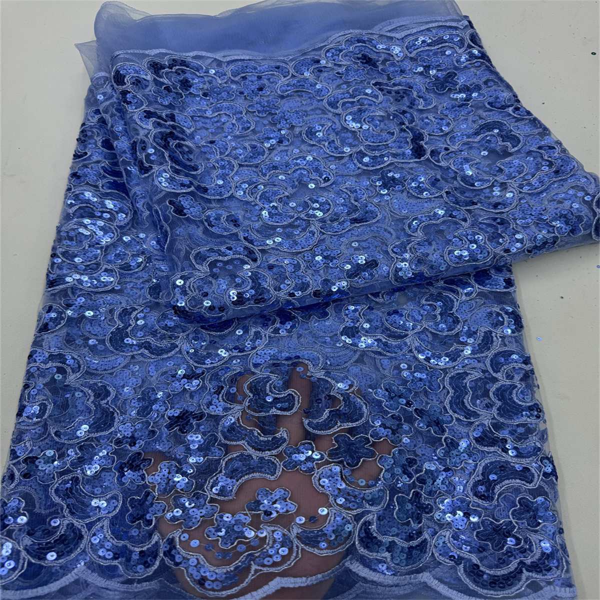 5 Yards Embroidered Sequin Fabric, Corded Embroidered Sequin Tulle Lace | Love in Lace | NO. ZT148