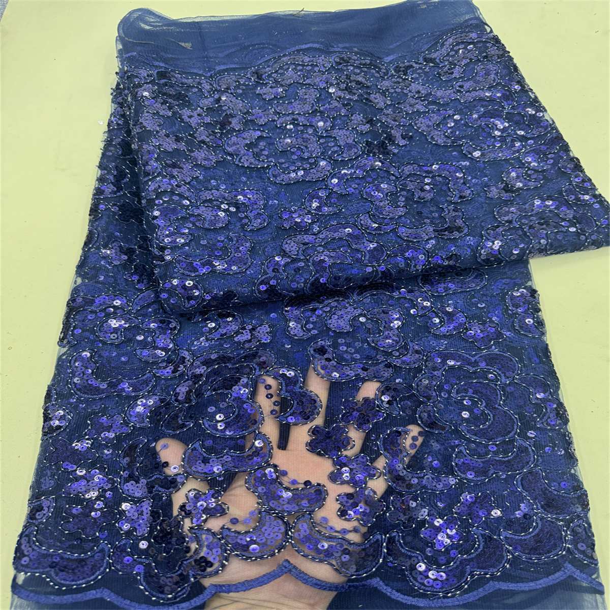 5 Yards Embroidered Sequin Fabric, Corded Embroidered Sequin Tulle Lace | Love in Lace | NO. ZT148
