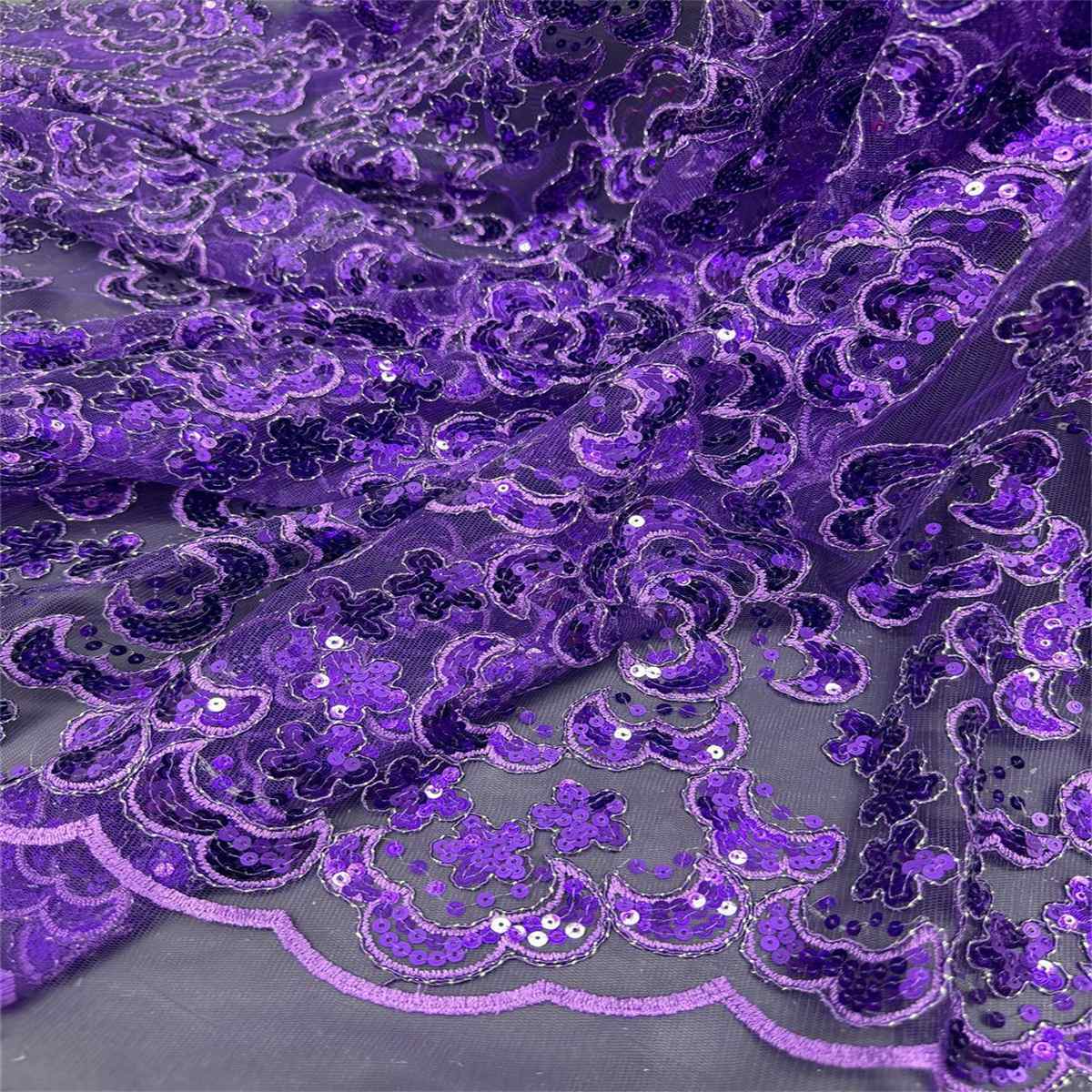 5 Yards Embroidered Sequin Fabric, Corded Embroidered Sequin Tulle Lace | Love in Lace | NO. ZT148