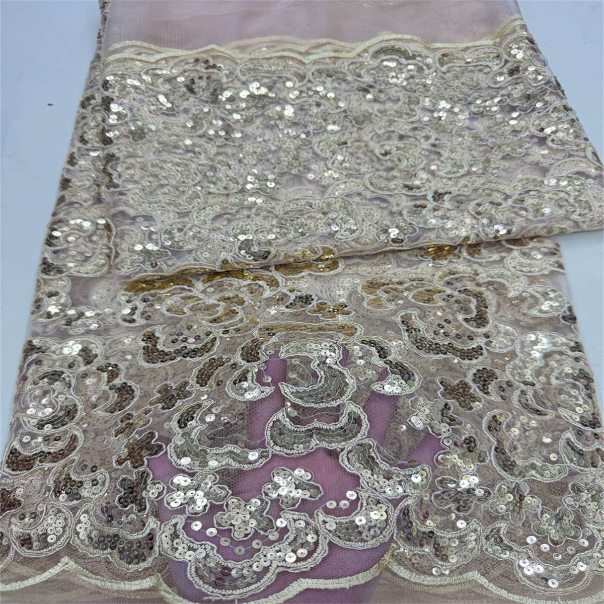 5 Yards Embroidered Sequin Fabric, Corded Embroidered Sequin Tulle Lace | Love in Lace | NO. ZT148