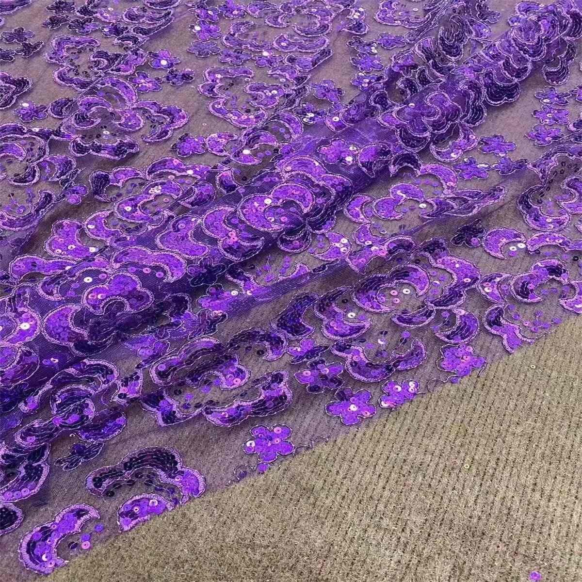 5 Yards Embroidered Sequin Fabric, Corded Embroidered Sequin Tulle Lace | Love in Lace | NO. ZT148
