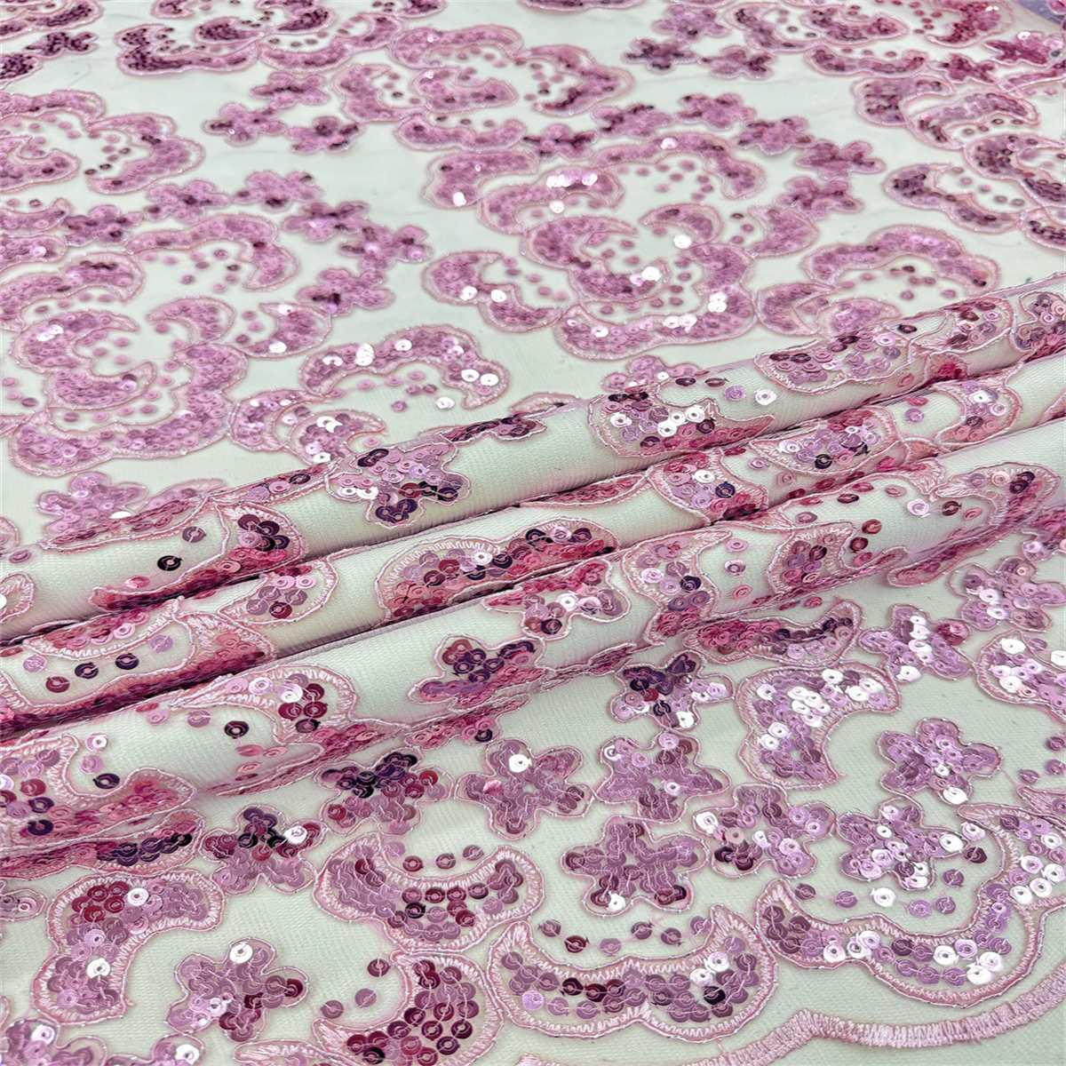 5 Yards Embroidered Sequin Fabric, Corded Embroidered Sequin Tulle Lace | Love in Lace | NO. ZT148
