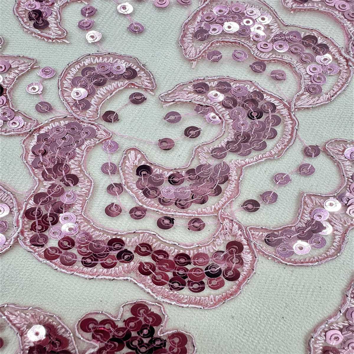 5 Yards Embroidered Sequin Fabric, Corded Embroidered Sequin Tulle Lace | Love in Lace | NO. ZT148