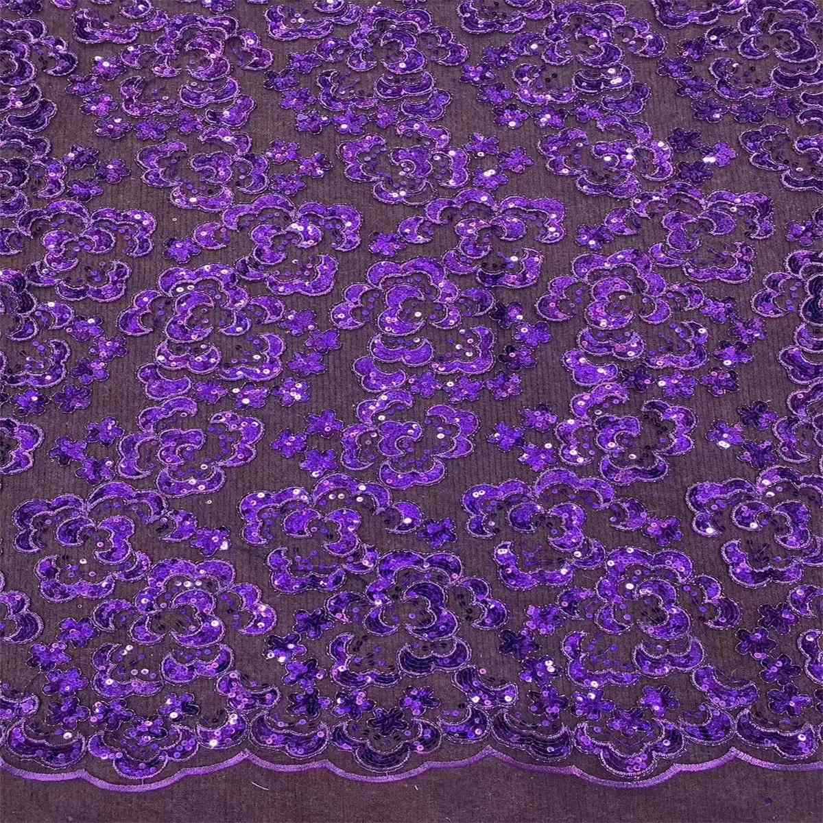 5 Yards Embroidered Sequin Fabric, Corded Embroidered Sequin Tulle Lace | Love in Lace | NO. ZT148