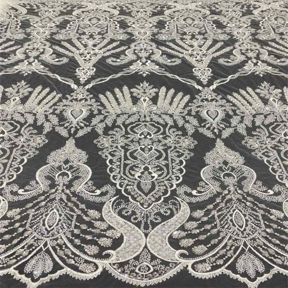 5 Yards Beaded Bridal Fabric, Embroidered Beaded Wedding Lace Fabric | Love in Lace | NO. TDD323